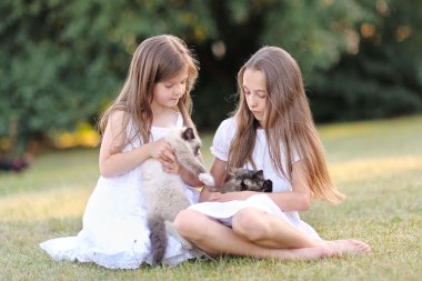 bir yaz doğa üzerindeki Girlfriends iki kız portresi