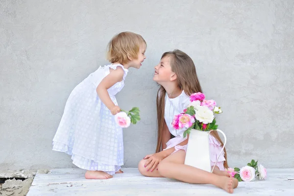 Portrait of two girls of girlfriends on a summer nature — Stock Photo, Image