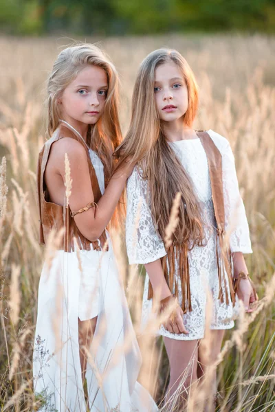 Porträtt av två flickor av flickvänner på en sommar natur — Stockfoto