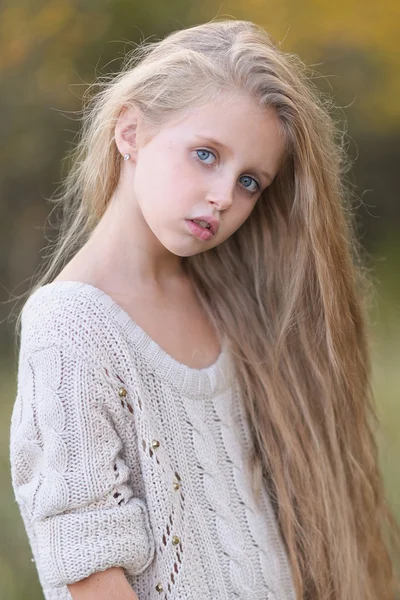 Portrait de petite fille en plein air en automne — Photo