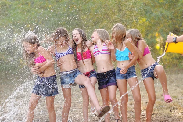 Portrait of happy children on nature in summer — Stock Photo, Image