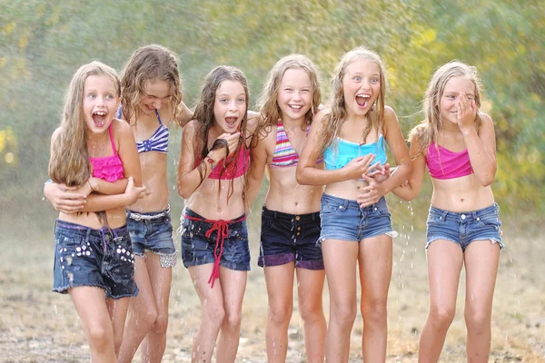 Portrait of happy children on nature in summer — Stock Photo, Image