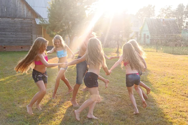 Portrait of happy children on nature in summer — Stock Photo, Image