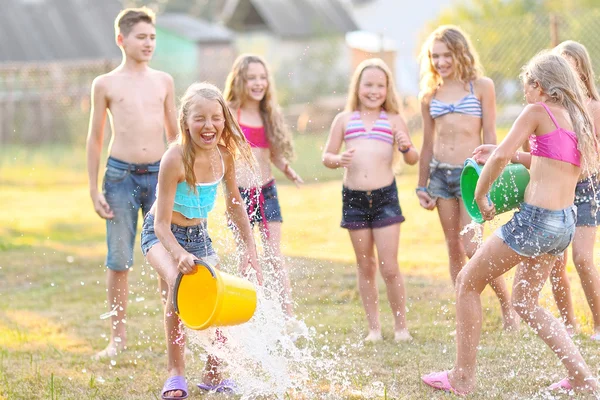 Portrait of happy children on nature in summer — Stock Photo, Image