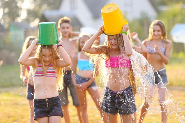 Portrait of happy children on nature in summer — Stock Photo, Image