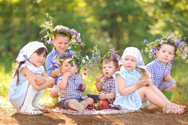 Porträtt av glada barn på naturen i sommar — Stockfoto