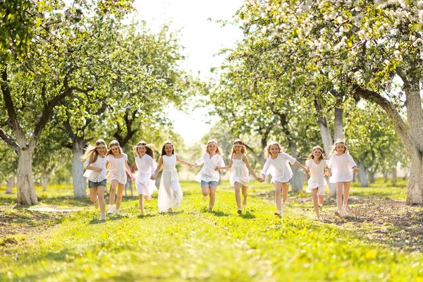 Porträtt av glada barn på naturen i sommar — Stockfoto