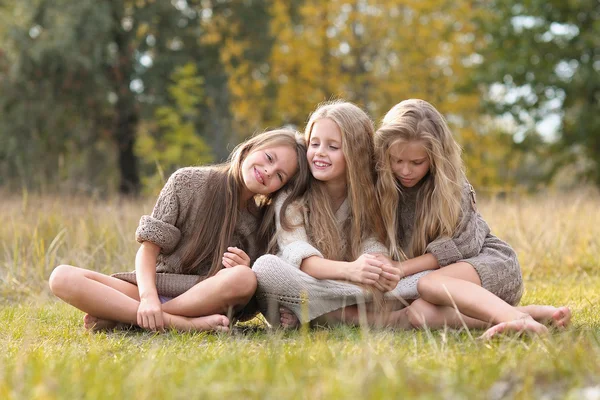 Ritratto di tre amiche sulla natura — Foto Stock