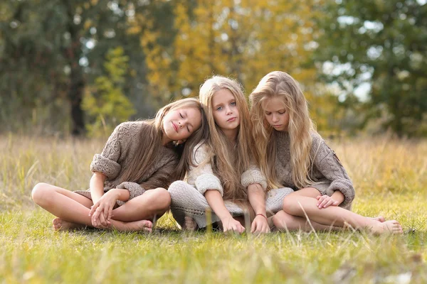 Ritratto di tre amiche sulla natura — Foto Stock