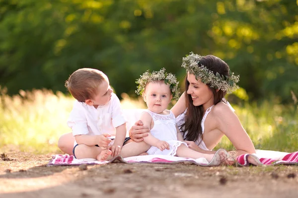 Ritratto di una famiglia felice in estate sulla natura — Foto Stock