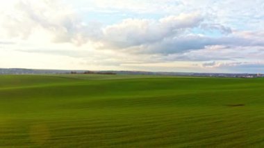 Güzel bulutları olan açık yeşil bir arazi.