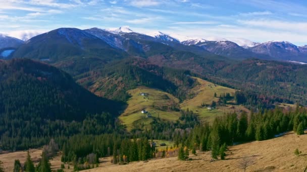 Liten by i den vackra bergsdalen i Karpaterna i Ukraina i byn Dzembronya — Stockvideo