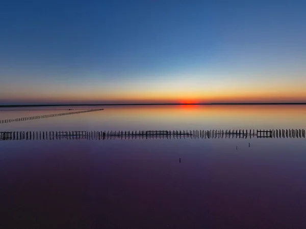 Top View Shiny Salty Pink Lake Path — Stock Photo, Image