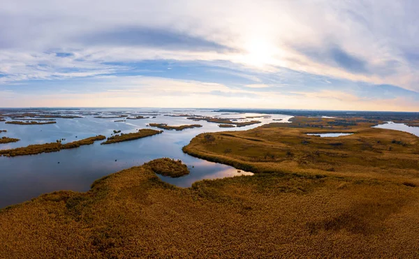 Fågelperspektiv Den Vackra Samarskie Plavni Det Varma Kvällsljuset Ukraina Flygfoto — Stockfoto