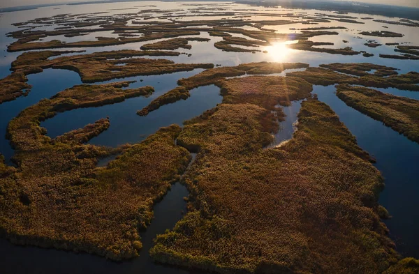 Inundações Irresistíveis Rio Samara Dnieper Ucrânia Noite Luz Brilhante Quente — Fotografia de Stock