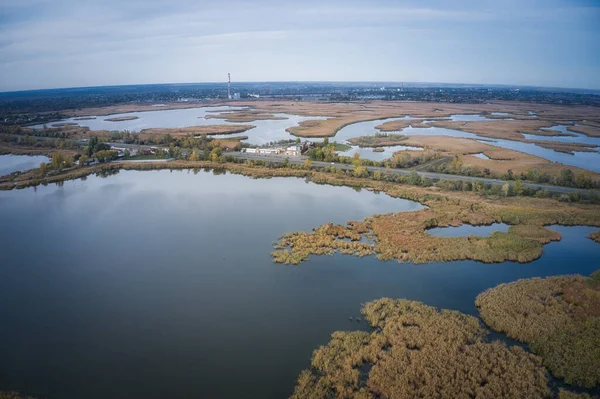 Veduta Aerea Della Samarskie Plavni Sul Dnieper Ucraina Alla Sera — Foto Stock