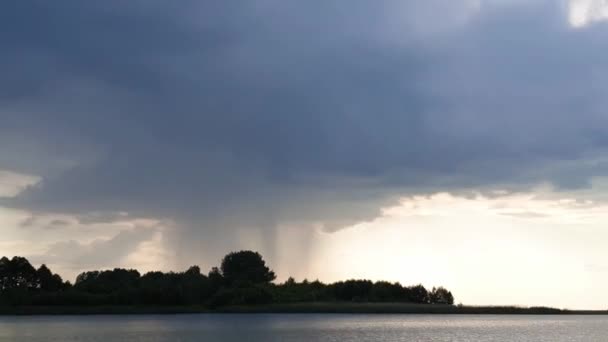 Deszcz przytulić nad jeziorem letnim — Wideo stockowe