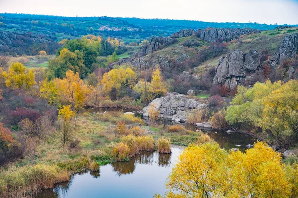 Large Number Stone Minerals Covered Green Vegetation Lying Small River — Stock Photo, Image