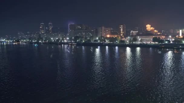 Calme Grande Belle Rivière Dniepr Dans Immense Nuit Ville Lumineuse — Video