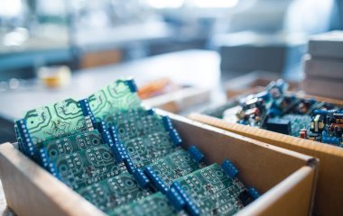 Yakın çekim elektrik yeşil gömülü mikro devreler üretimde