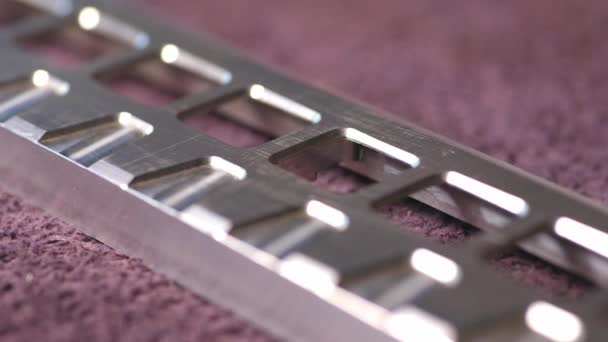 Slider shot of a iron corrugated surface of the device of a automatic control system — Stock video