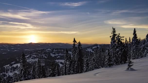 View in sunrise winter mountain timelapse — Stock Video