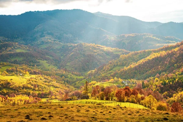 Beautiful nature of the carpathians in the hills of the sky, forests and a small village — Stock Photo, Image