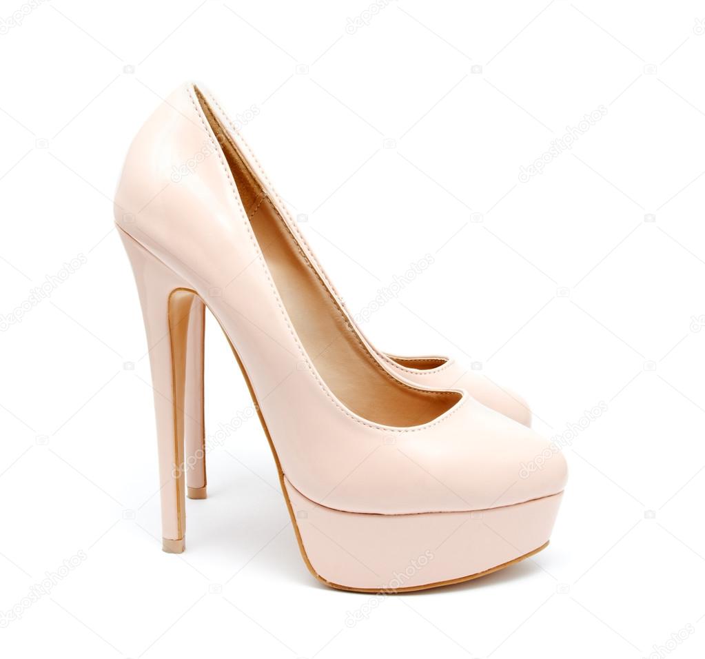 Biege high heel woman shoes isolated 