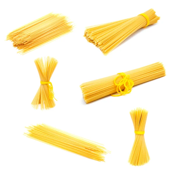 Sammlung von Fotos ungekochte italienische Spaghetti — Stockfoto
