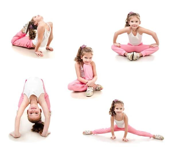 Collection of photos cute little girl doing gymnastic exercise — Stock Photo, Image