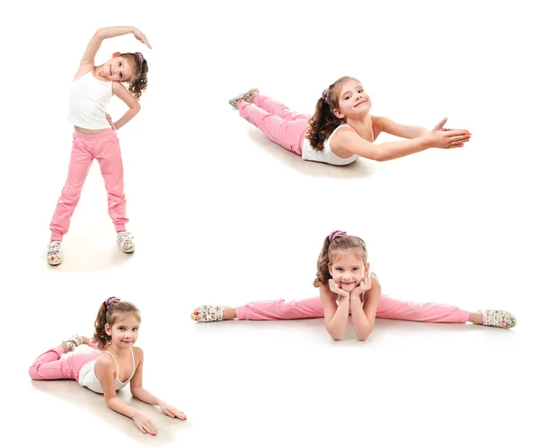 Collection de photos mignonne petite fille faisant exercice gymnastique — Photo