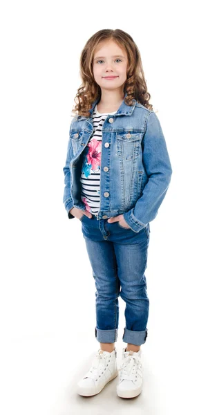 Retrato de adorável menina feliz em jeans — Fotografia de Stock