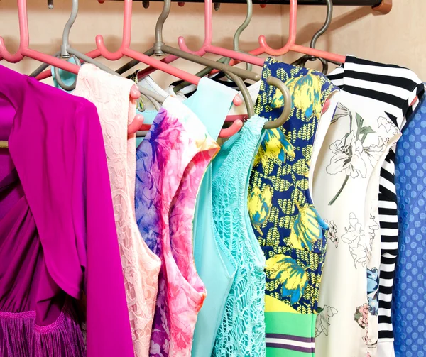 Women's dresses on hangers — Stock Photo, Image