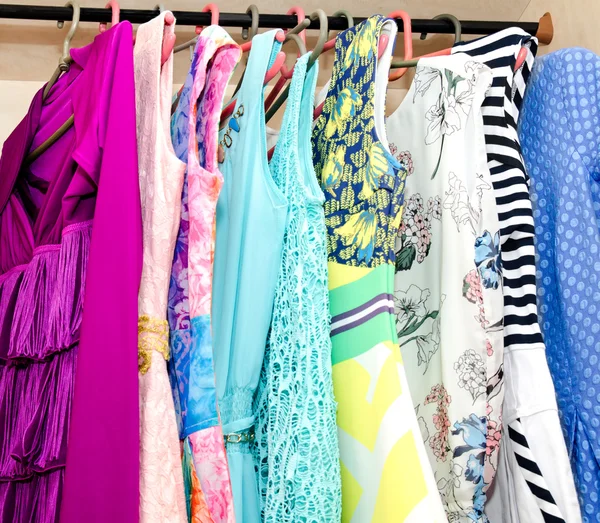 Women's dresses on hangers — Stock Photo, Image