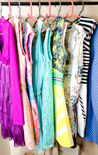 Women's dresses on hangers — Stock Photo, Image