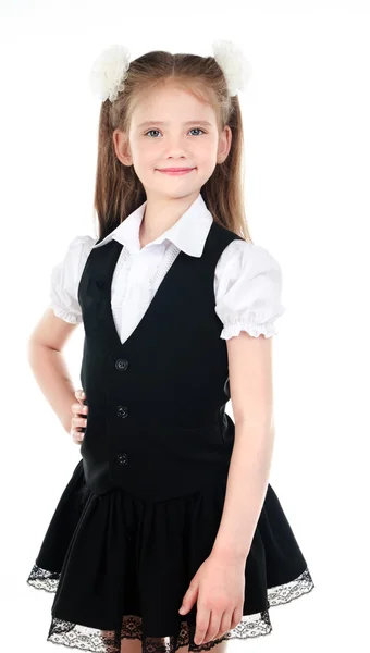 Portret van glimlachen schoolmeisje in uniform geïsoleerd — Stockfoto