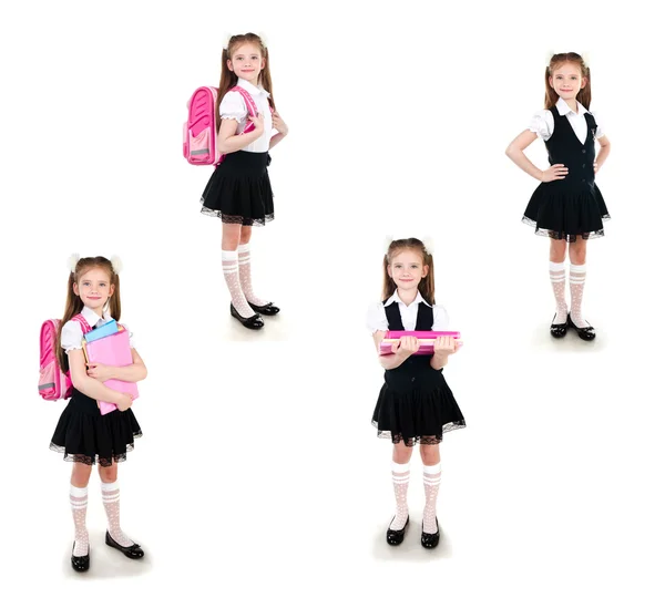 Colección de fotos colegiala sonriente en uniforme con mochila —  Fotos de Stock