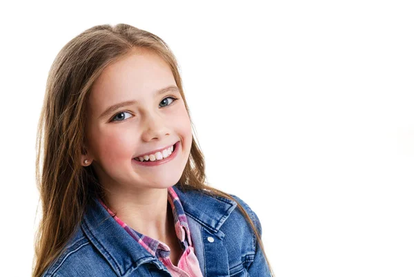 Retrato Adorável Sorridente Menina Criança Isolada Fundo Branco — Fotografia de Stock