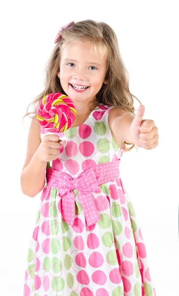 Happy little girl with lollipop isolated — Stock Photo, Image