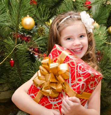 hediye kutusu ile mutlu sevimli küçük kız