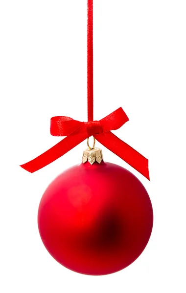 Hunging red christmas ball isolated — Stock Photo, Image