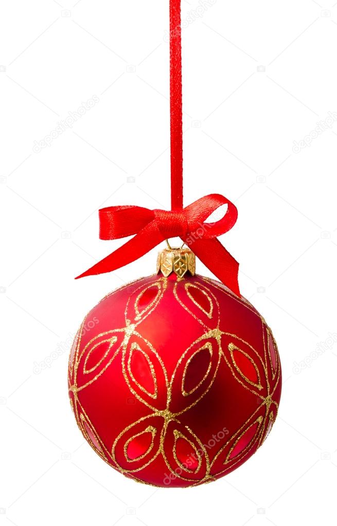 Hunging red christmas ball isolated