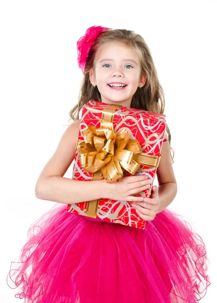 Щаслива чарівна дівчинка з різдвяною подарунковою коробкою — стокове фото