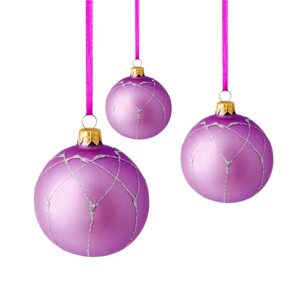 Hanging lilac christmas balls isolated — Stock Photo, Image
