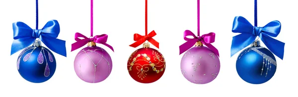 Christmas balls with ribbon isolated — Stock Photo, Image