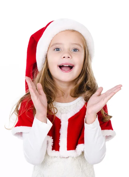 Surprised cute little girl in santa hat isolated — Stock Photo, Image