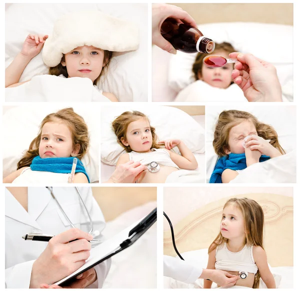 Collection of photos ill little girl — Stock Photo, Image