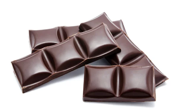 Dark chocolate bars stack with crumbs isolated — Stock Photo, Image
