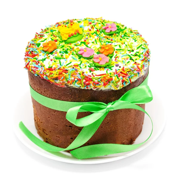 Traditional decorated easter cake kulich isolated — Stock Photo, Image