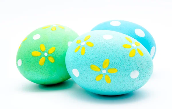 Three colorful handmade easter eggs isolated — Stock Photo, Image